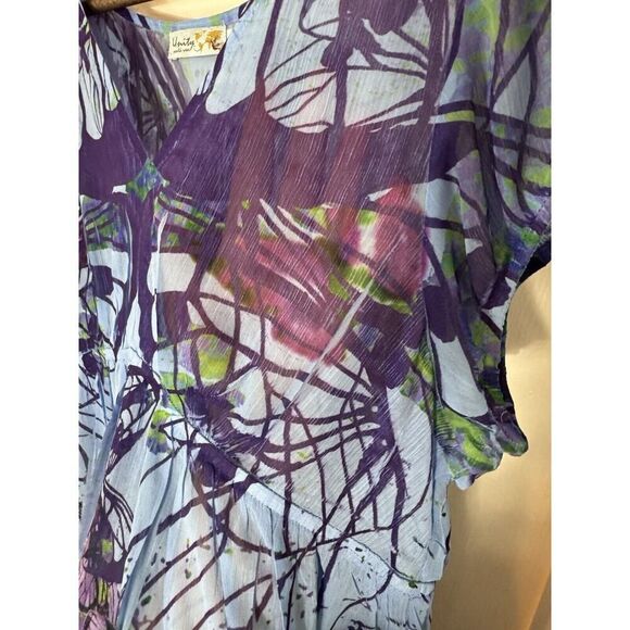 Unity World Wear Blue Purple Sheer Butterfly Fairy Puff Sleeve V Neck Pixie  L - Picture 7 of 7